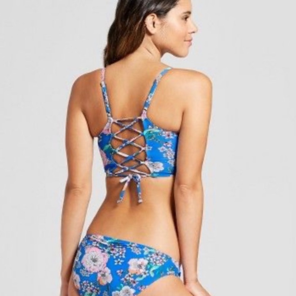 Xhiliration Blue Floral Bikini Bottom Size XS
